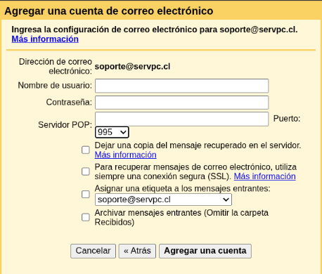 configurar la cuenta de correo para consultar